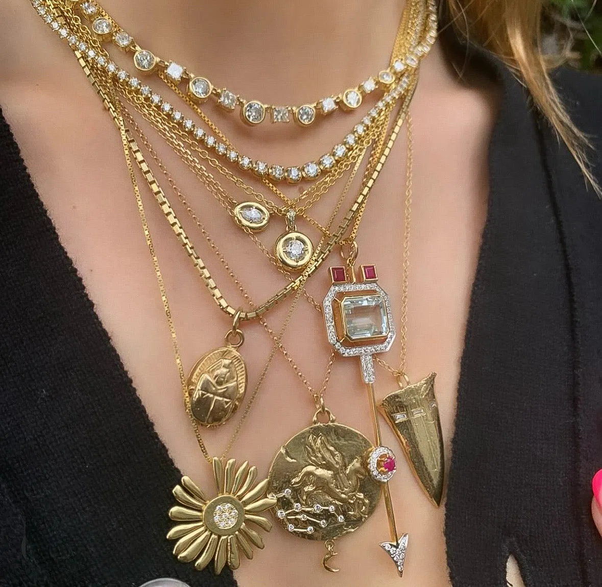 Aquamarine Ruby Arrow Pendant Necklace