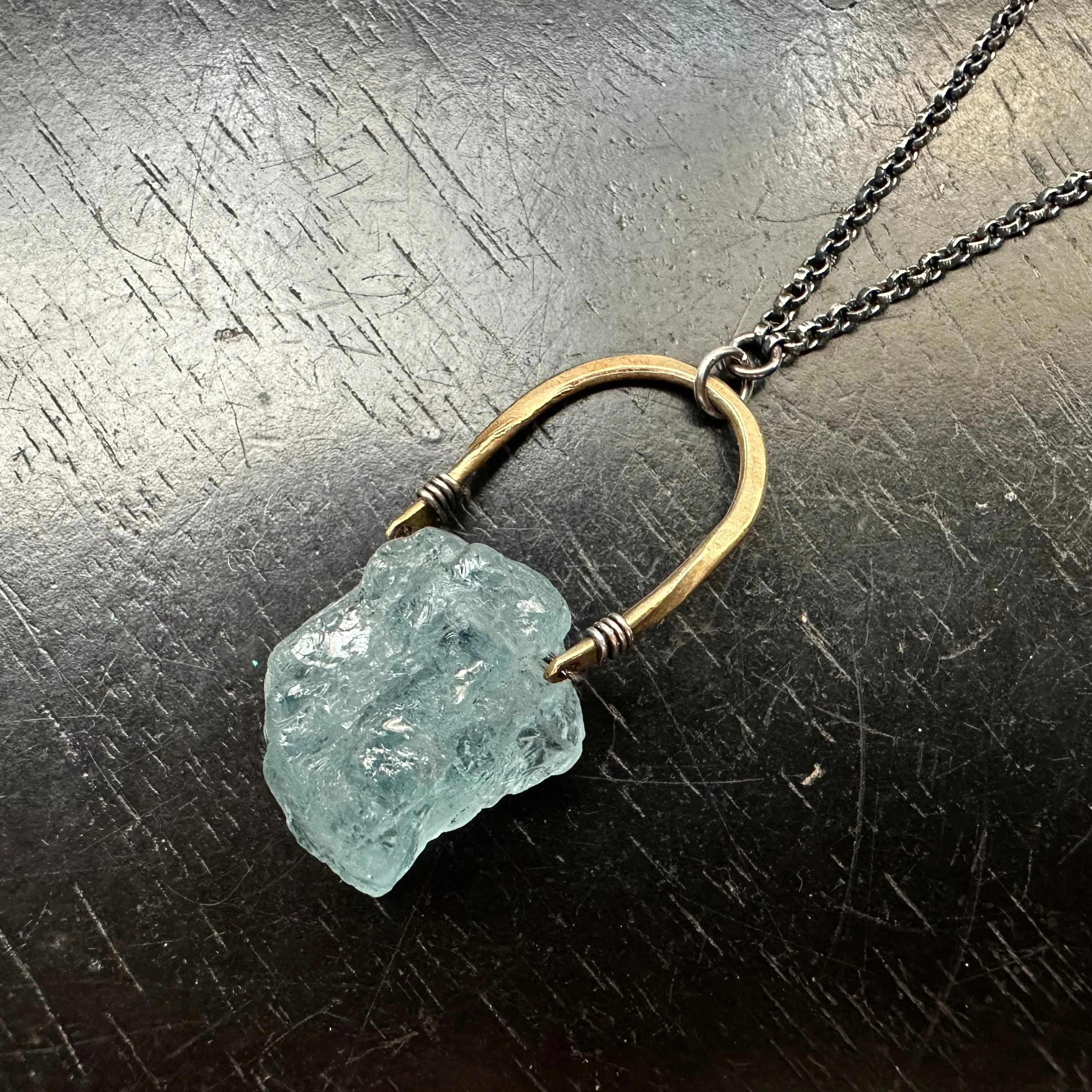 Aquamarine Taliswoman Necklace with Brass Bail #4