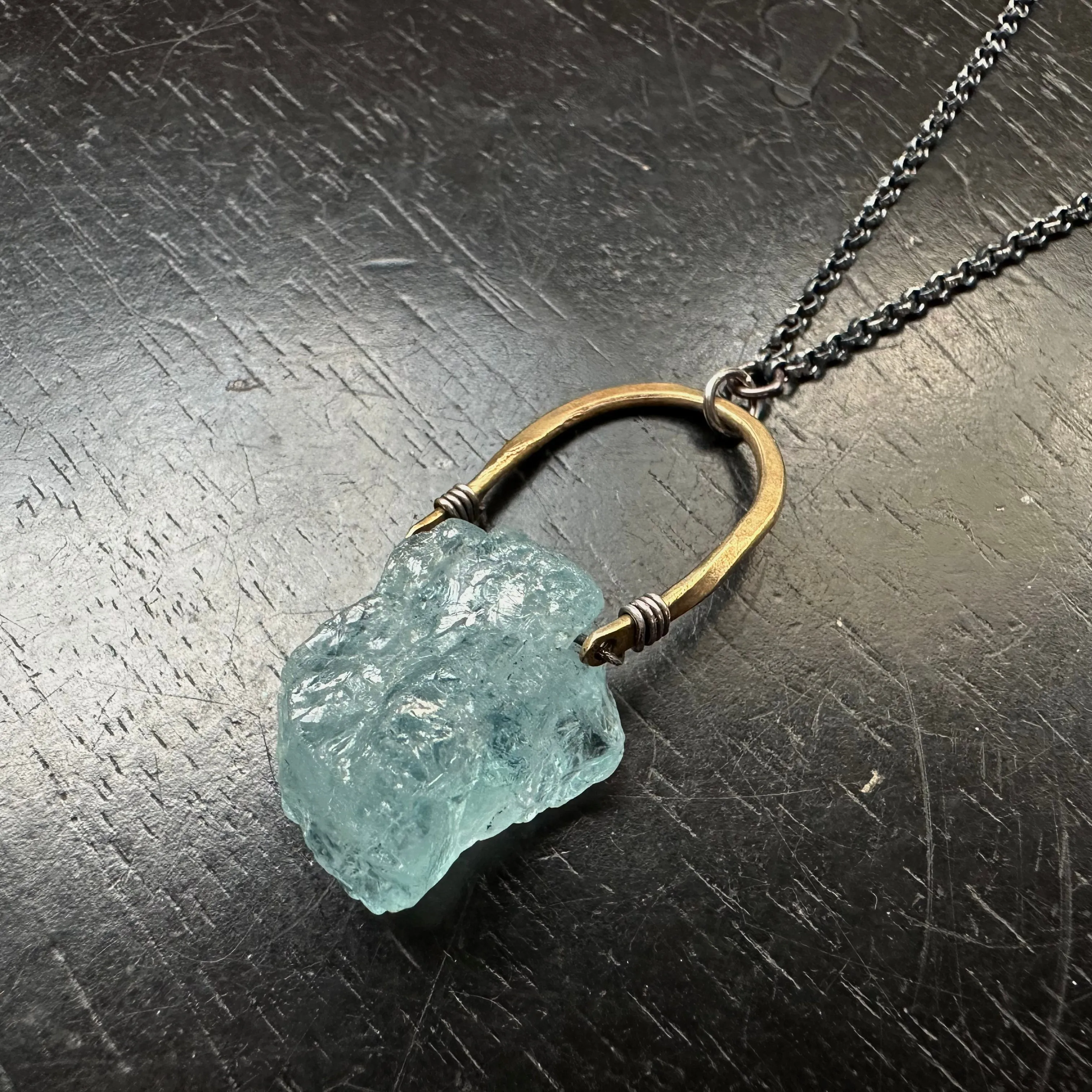 Aquamarine Taliswoman Necklace with Brass Bail #4