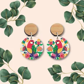 Australian Rosella Birds Wooden Earrings