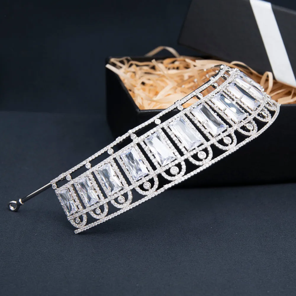 Big Cubic Zirconia Wedding Tiara,Crystal Bride Headpieces for Women CH10398