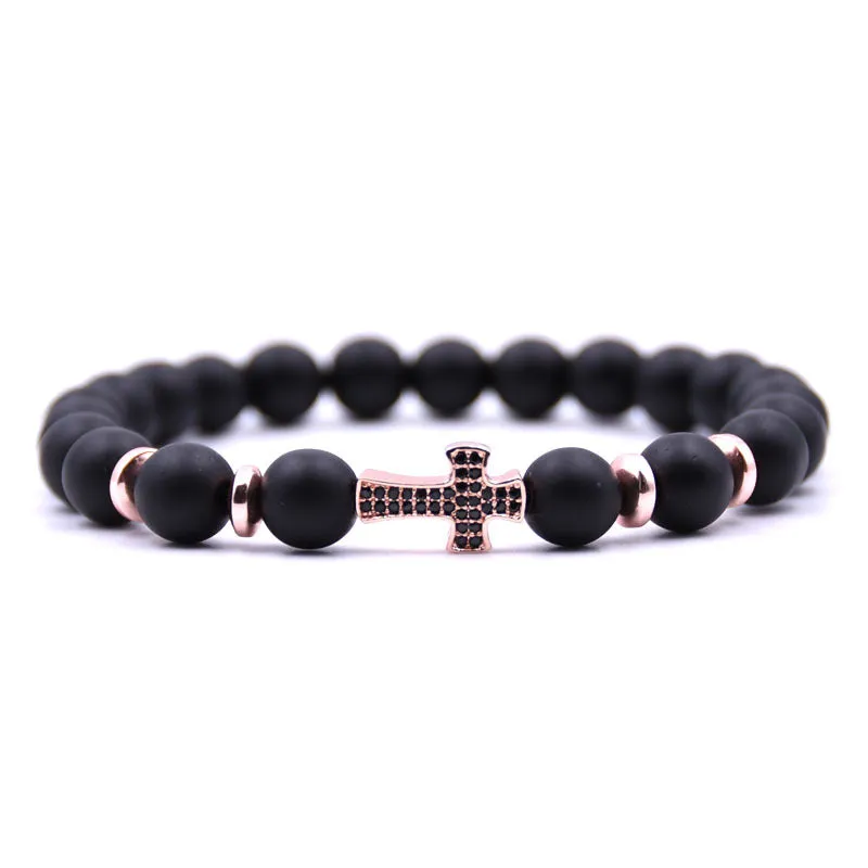 Black Frosted Stone Bracelet Micro-inlaid Bracelet Zircon Cross