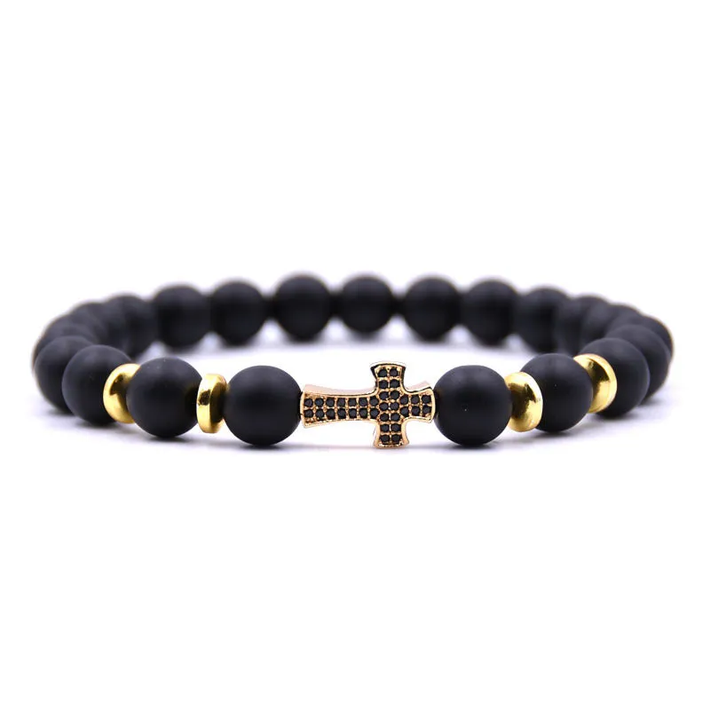 Black Frosted Stone Bracelet Micro-inlaid Bracelet Zircon Cross