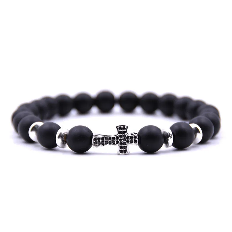 Black Frosted Stone Bracelet Micro-inlaid Bracelet Zircon Cross