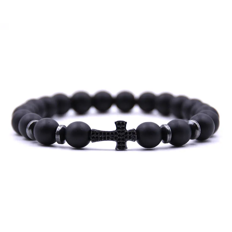 Black Frosted Stone Bracelet Micro-inlaid Bracelet Zircon Cross