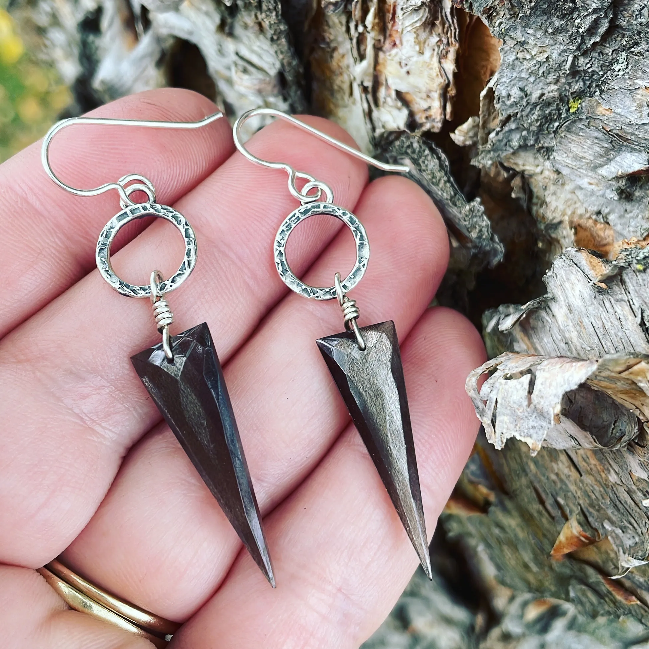 Black Moonstone and Sterling Silver Earrings