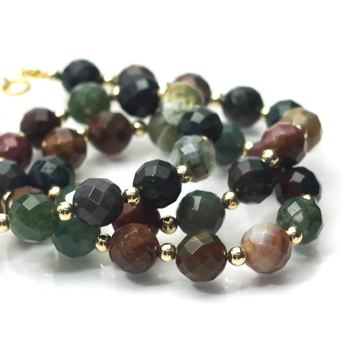 Bloodstone Faceted Rounds Necklace 10mm with Gold Filled Spring Clasp