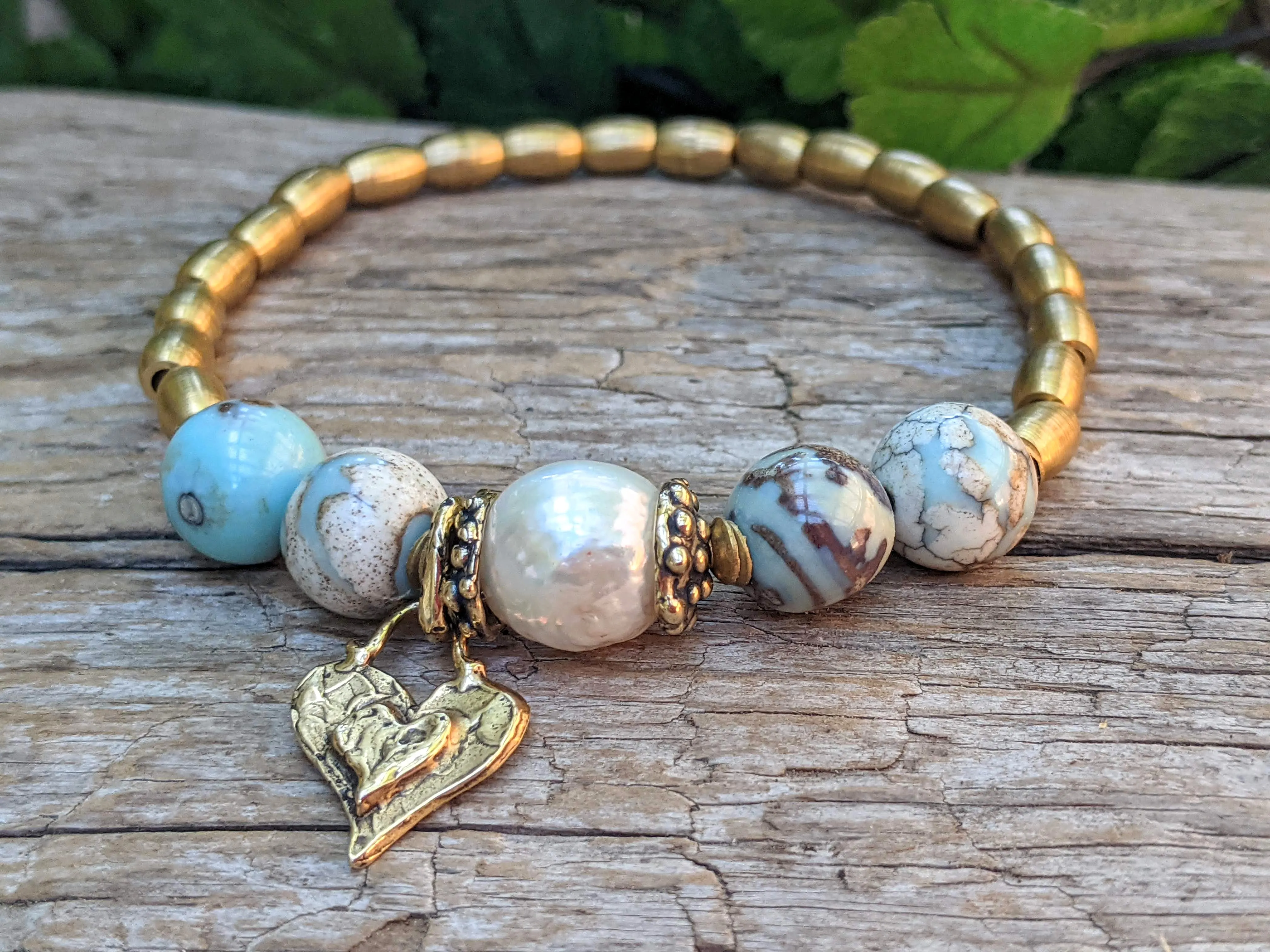 Blue Agate & Edison Pearl Bracelet