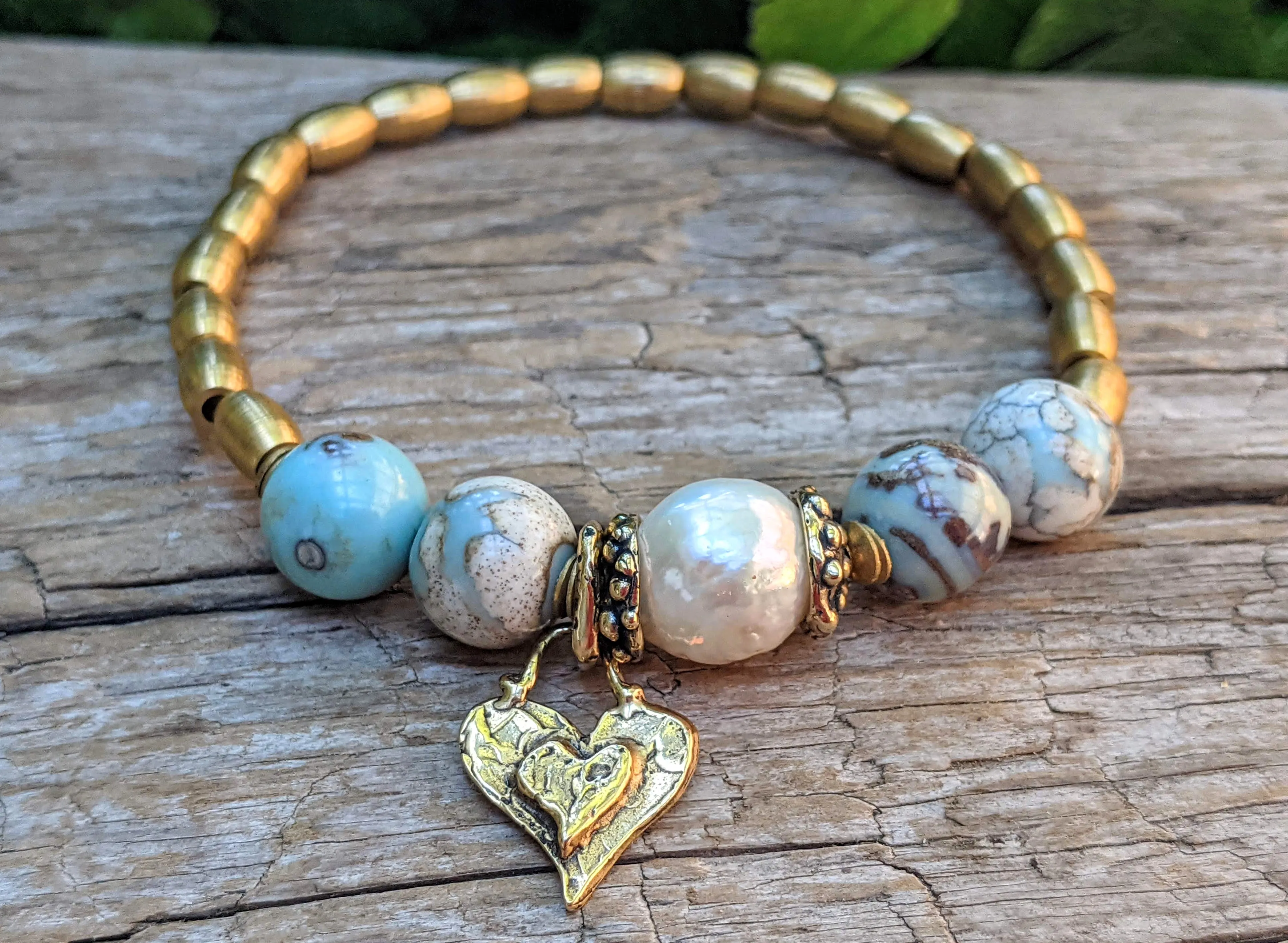Blue Agate & Edison Pearl Bracelet