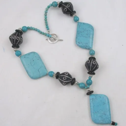 Bold Big Gemstone & African Clay Beaded Necklace with Pendant