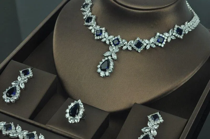 Brilliant Designer AAAA  Cubic Zirconia Crystals 4 piece Wedding Bridal Jewelry Set