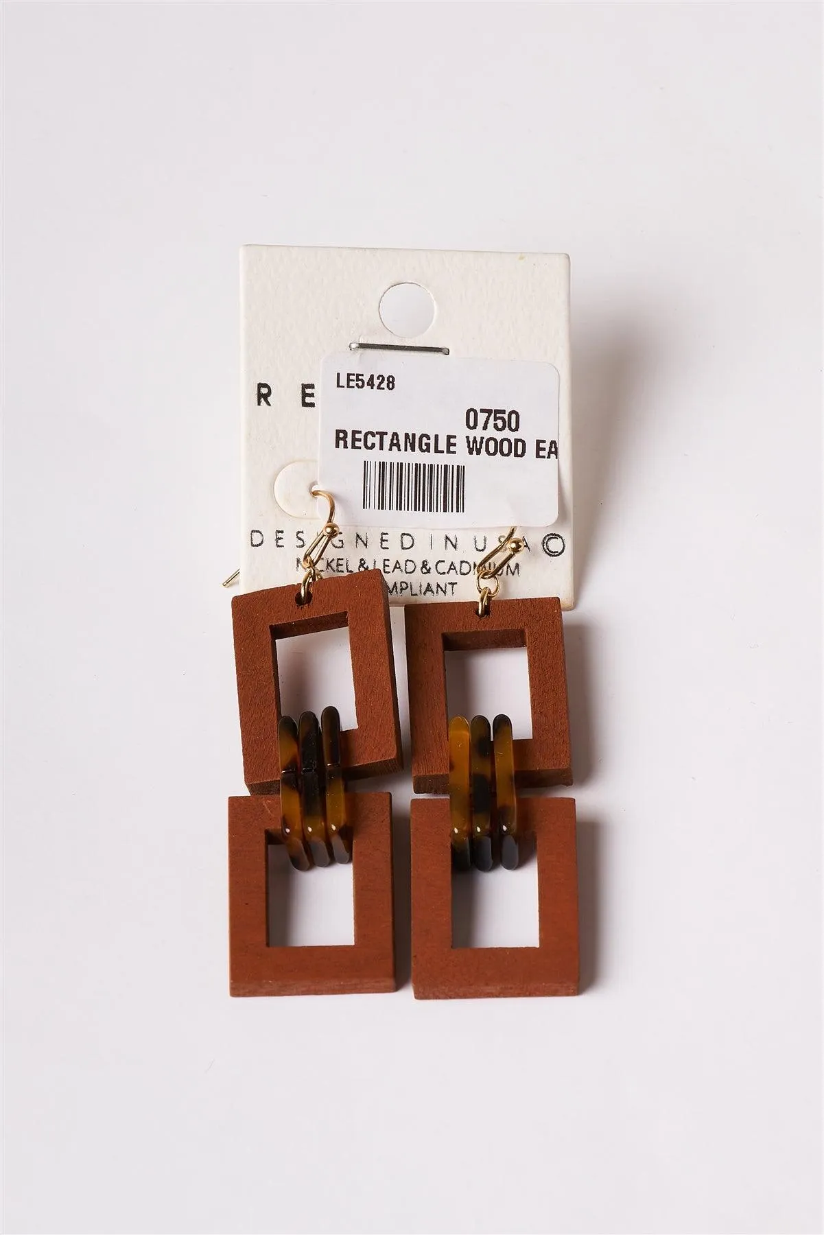 Brown-Wood Square Chain Drop Earrings /6 Pairs