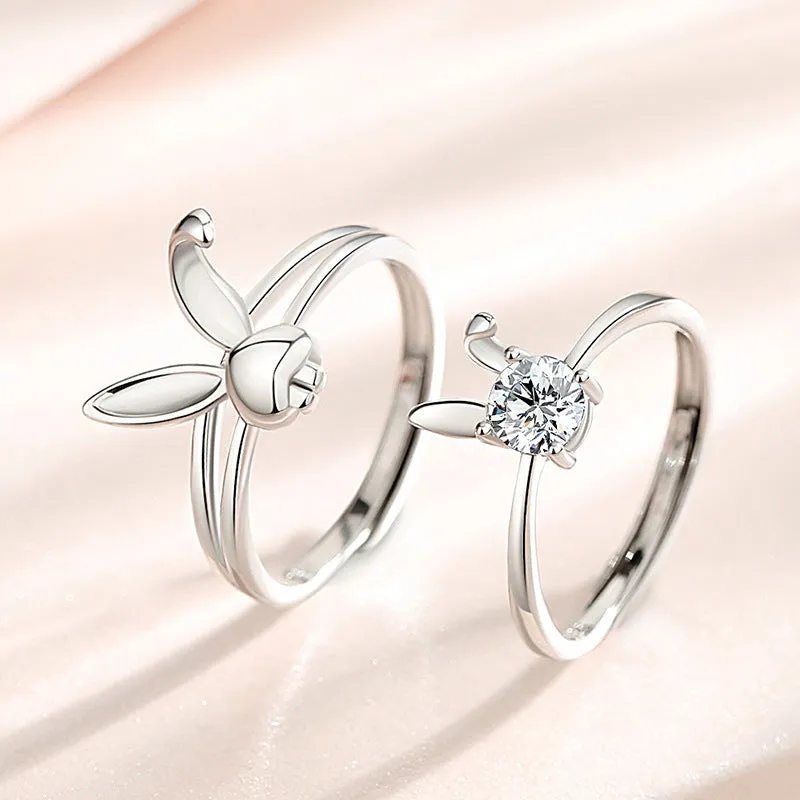 Bunny  with Zircon Silver Couple Ring for Women
