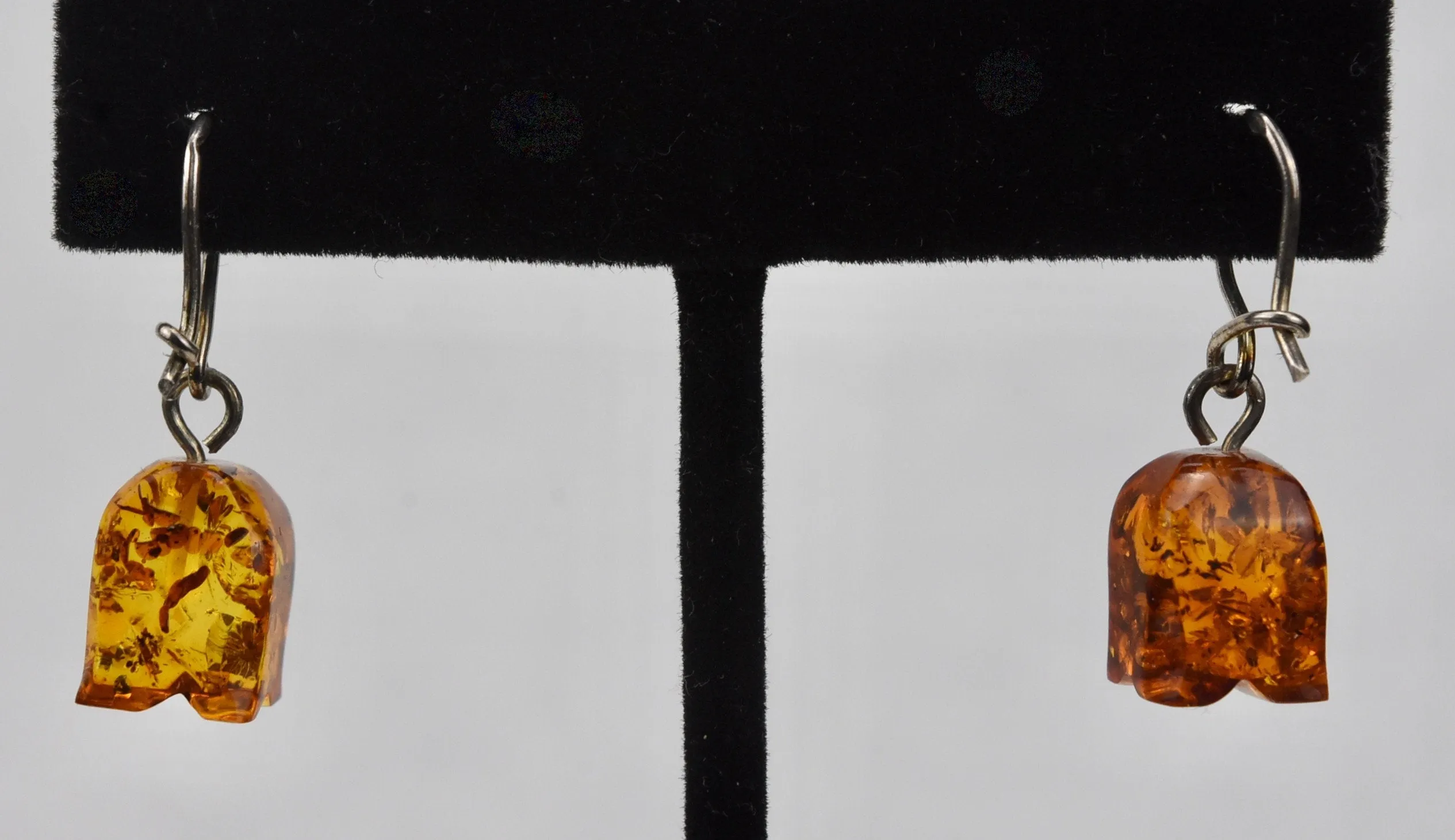 Carved Baltic Amber Dangling Earrings