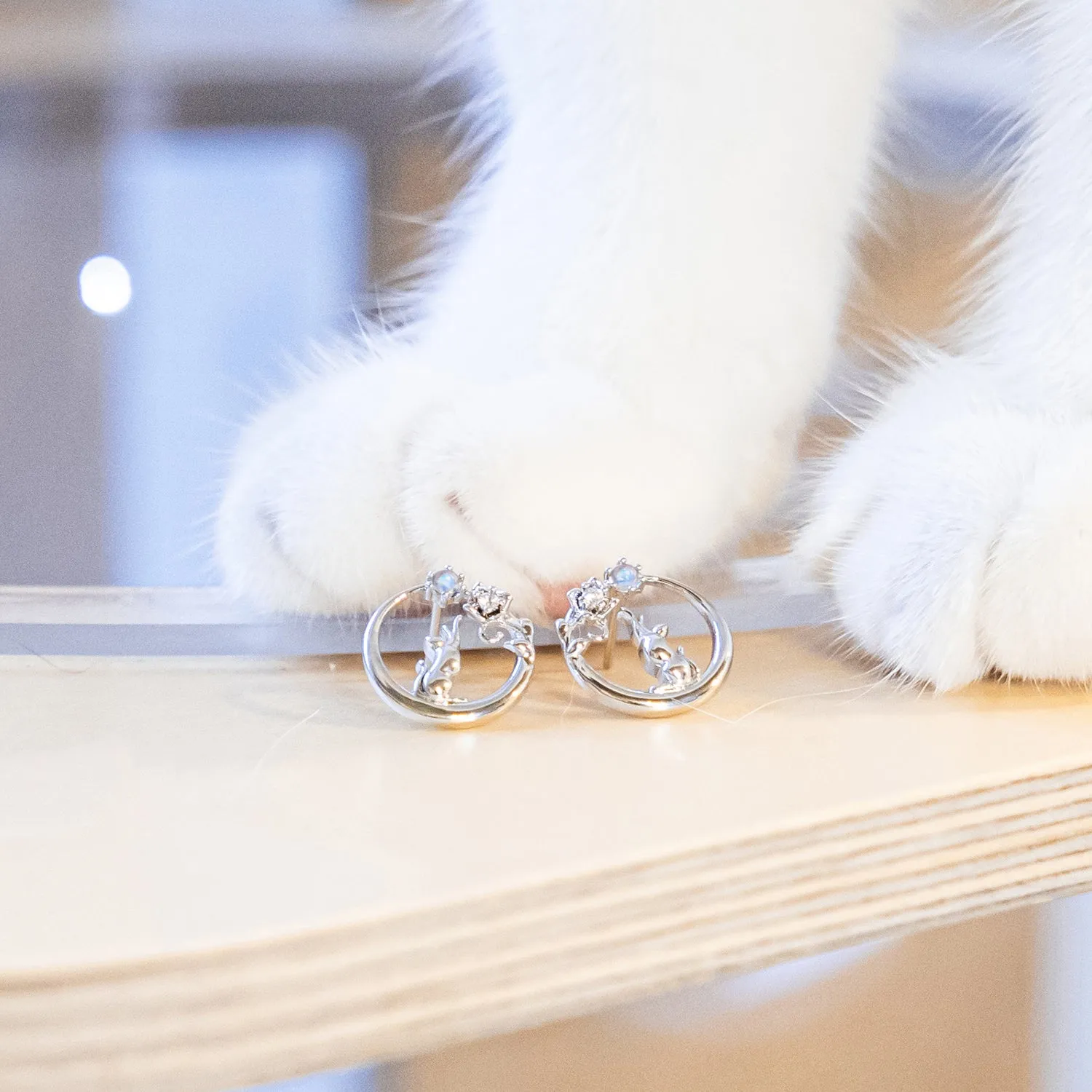 Cat Hug Moon Earrings