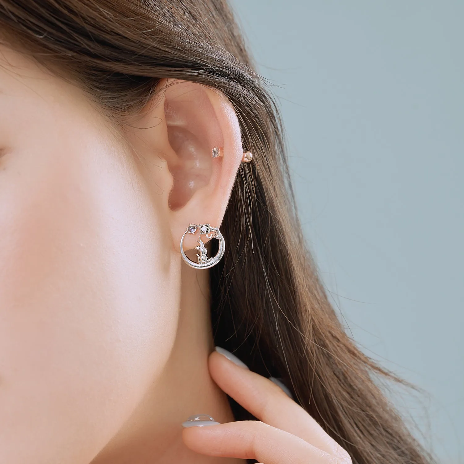 Cat Hug Moon Earrings