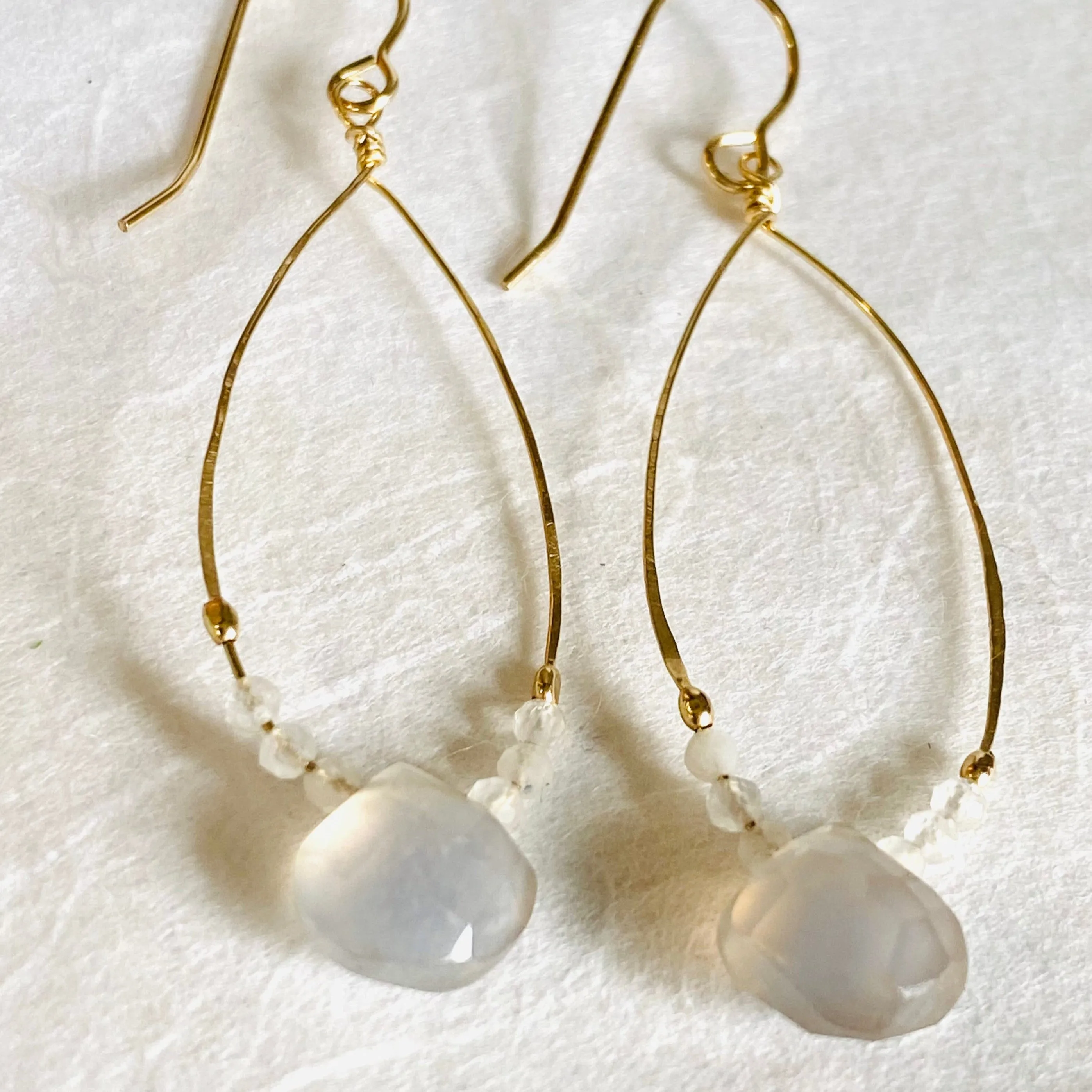 Chalcedony, Genuine Gemstone Gold Filled Hoops Wrapped Earrings, Chalcedony Gemstone