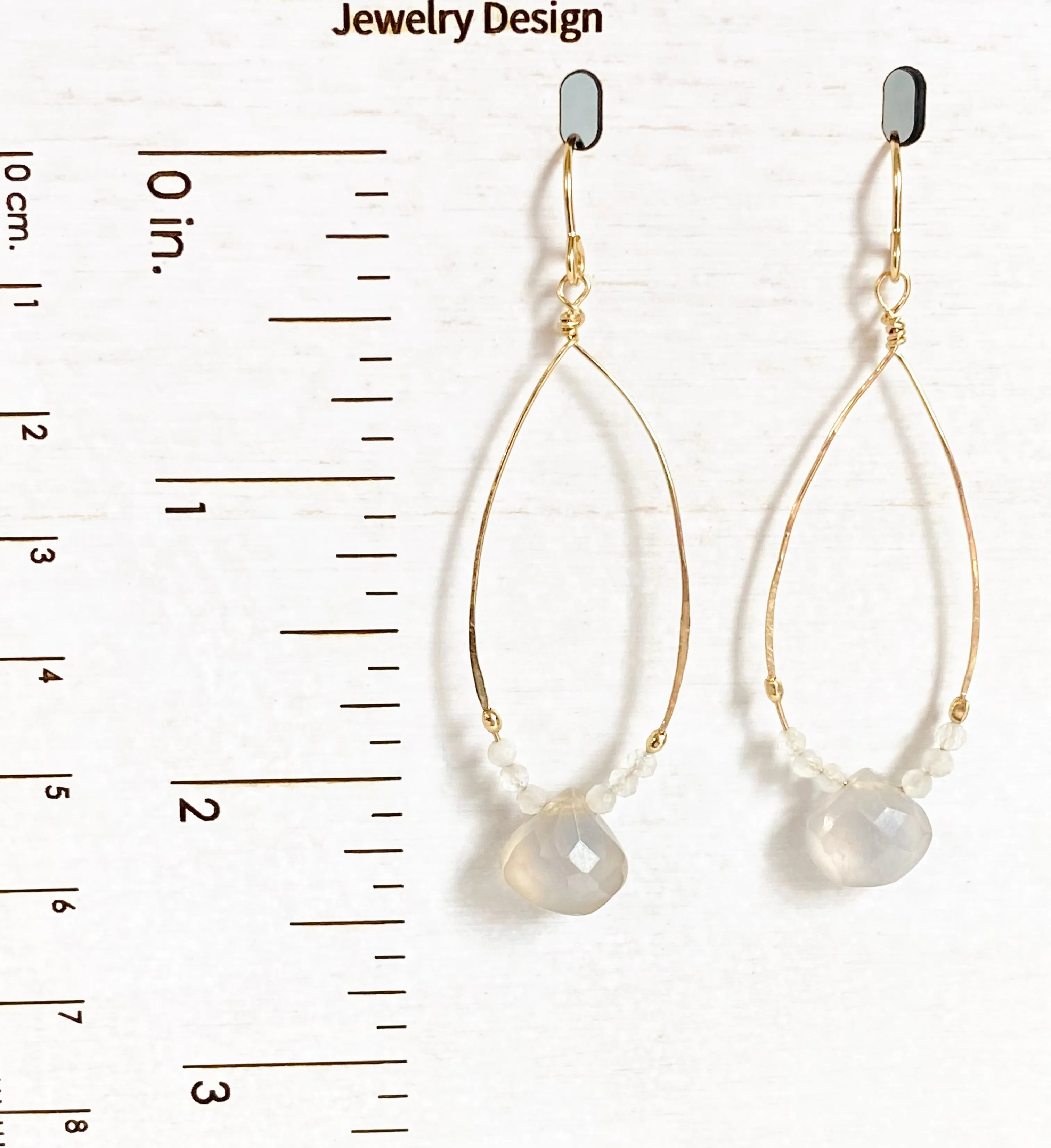 Chalcedony, Genuine Gemstone Gold Filled Hoops Wrapped Earrings, Chalcedony Gemstone