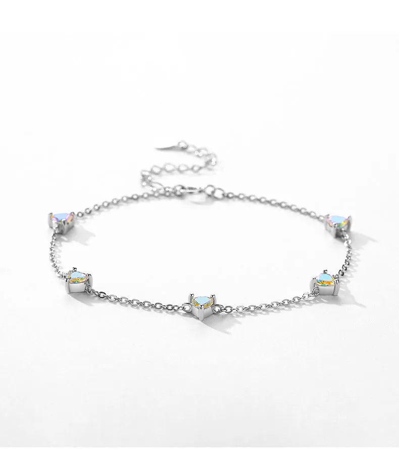 Colorful Heart-shaped Zircon Sterling Silver Bracelet for Women