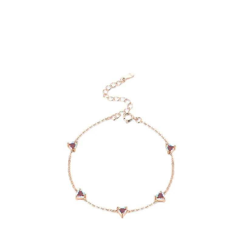 Colorful Heart-shaped Zircon Sterling Silver Bracelet for Women