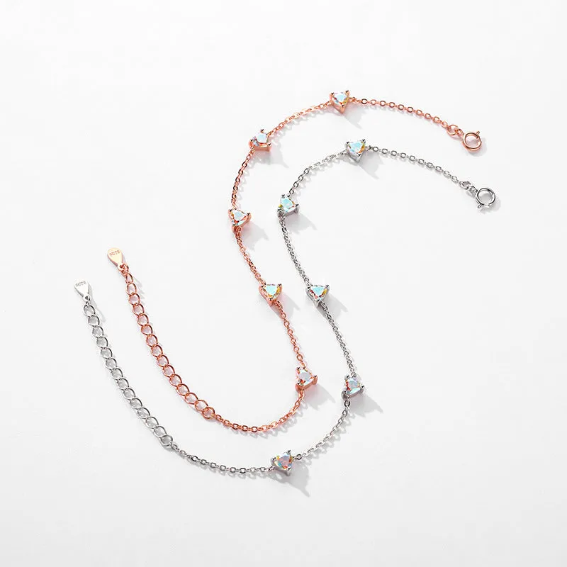 Colorful Heart-shaped Zircon Sterling Silver Bracelet for Women