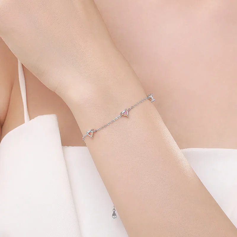 Colorful Heart-shaped Zircon Sterling Silver Bracelet for Women