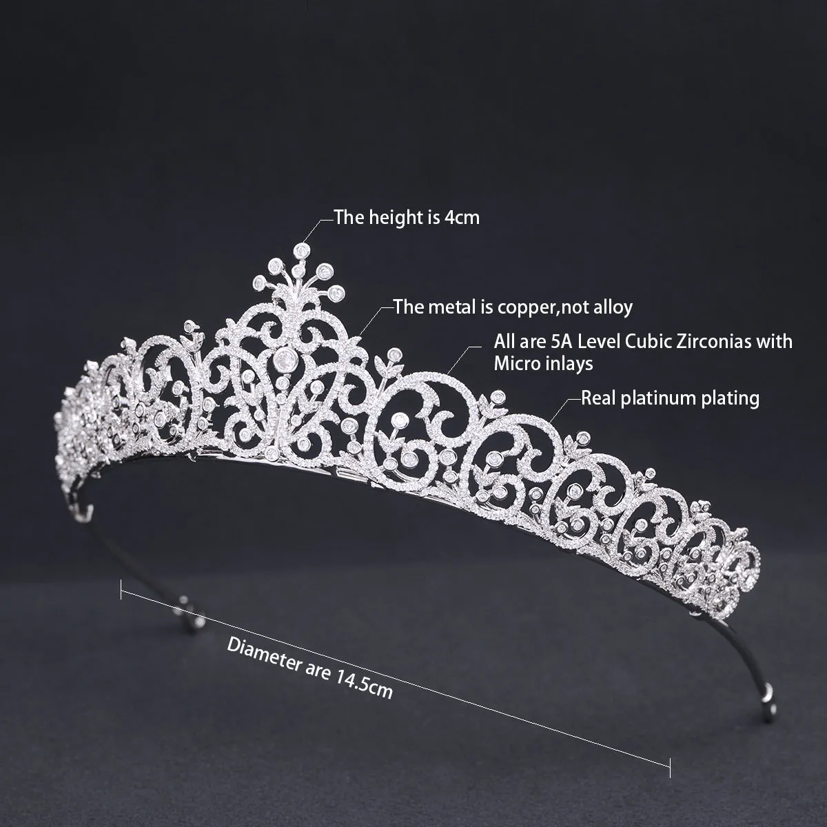 Cubic Zirconia Royal Tiara for Wedding,Crystal Bride Tiaras for Women CH10395