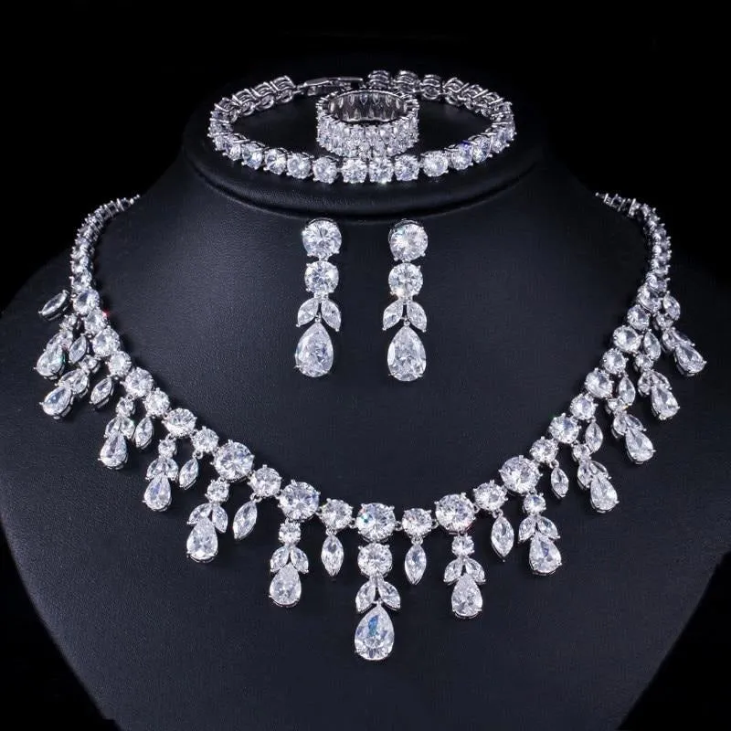 Dangle Drop Zircon Bridal Jewelry Sets