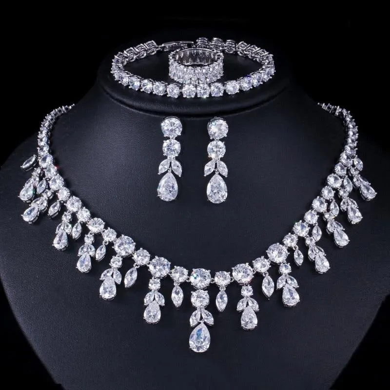 Dangle Drop Zircon Bridal Jewelry Sets
