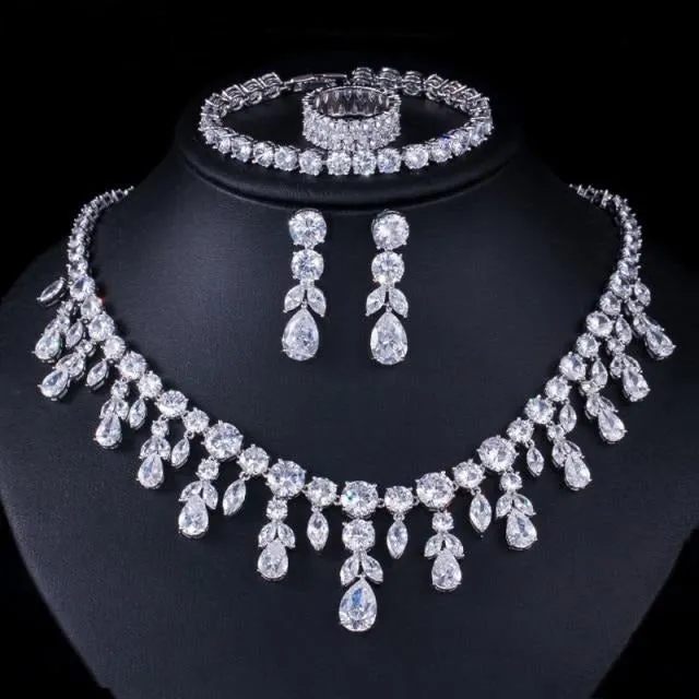 Dangle Drop Zircon Bridal Jewelry Sets