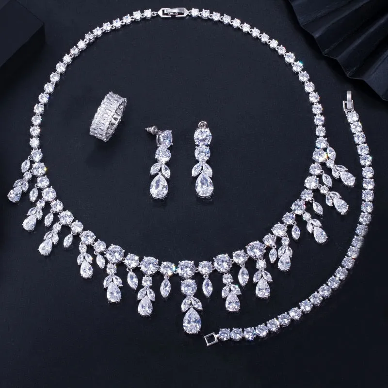 Dangle Drop Zircon Bridal Jewelry Sets