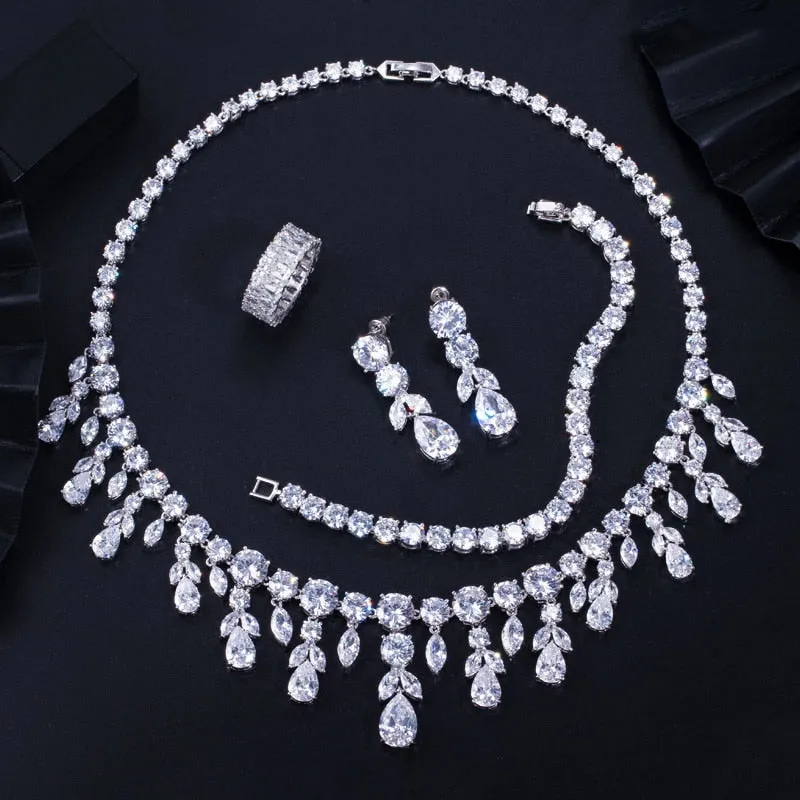 Dangle Drop Zircon Bridal Jewelry Sets