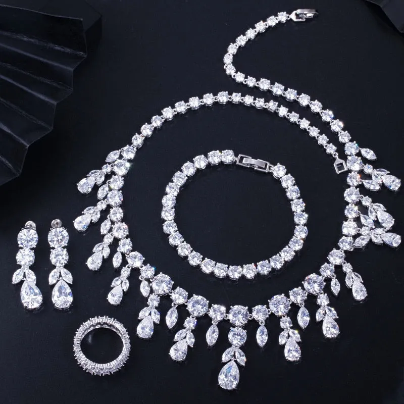 Dangle Drop Zircon Bridal Jewelry Sets