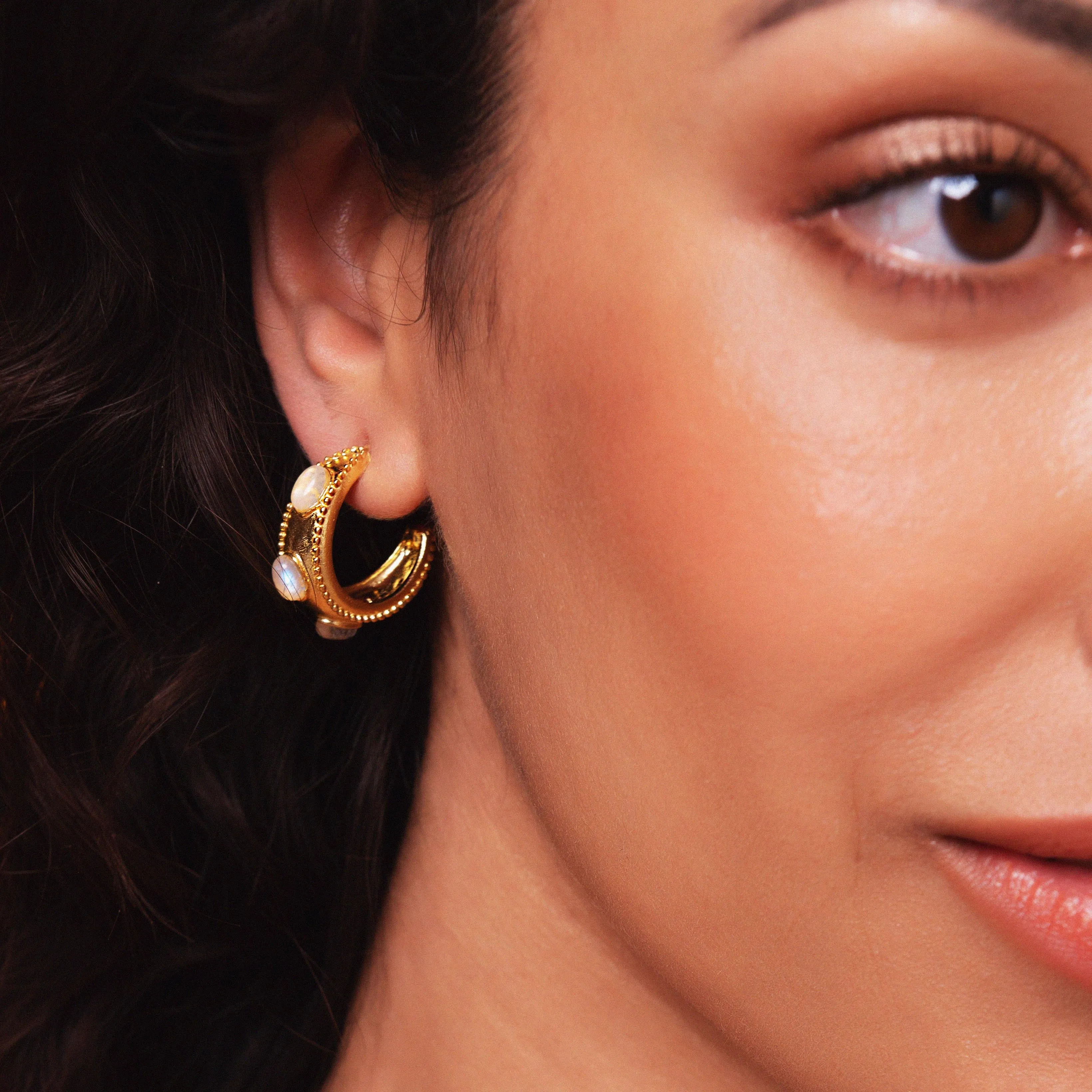 Daphne White Moonstone Hoop Earrings