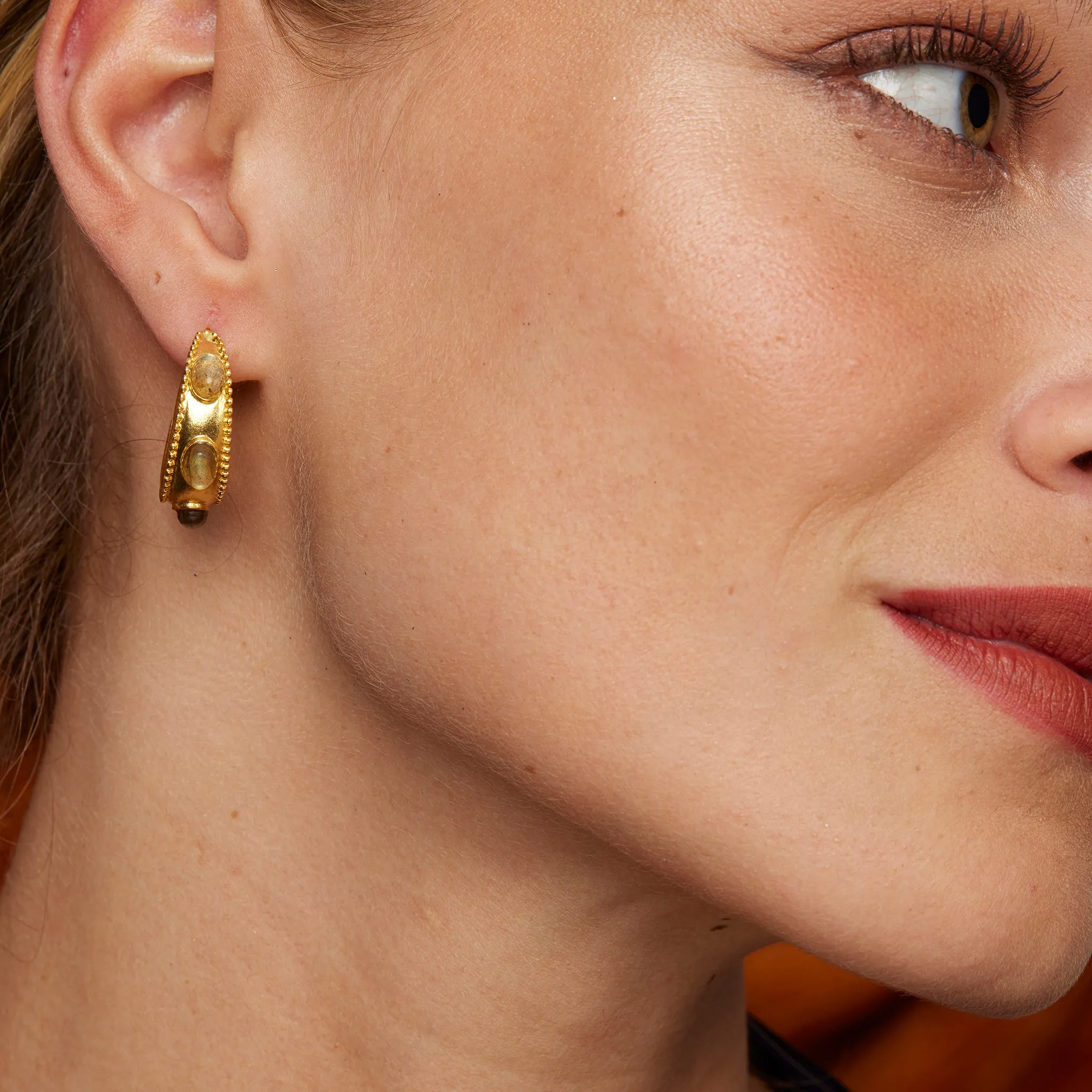 Daphne White Moonstone Hoop Earrings