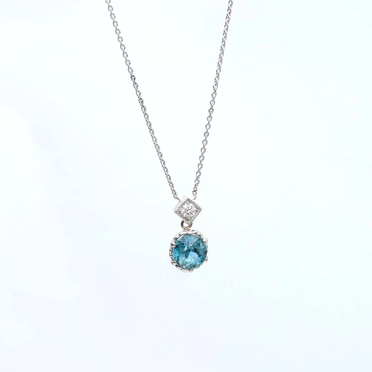 Diamond and Antique Blue Zircon Necklace #5034-5