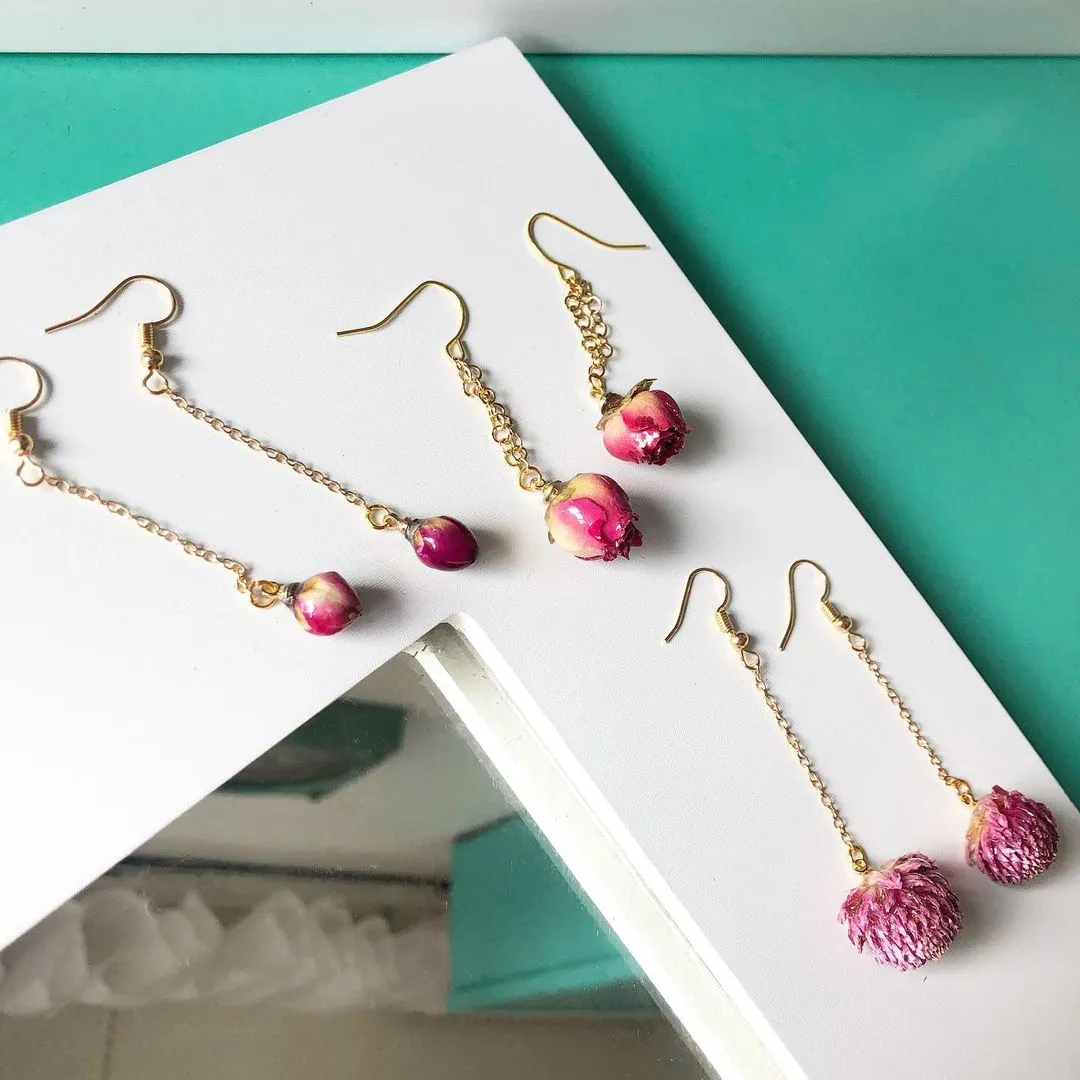 Dried Rose Drop Earrings
