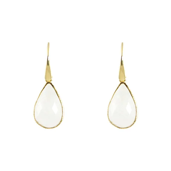 Earrings - Drop Framed Moonstone Gold Plated Sterling Silver