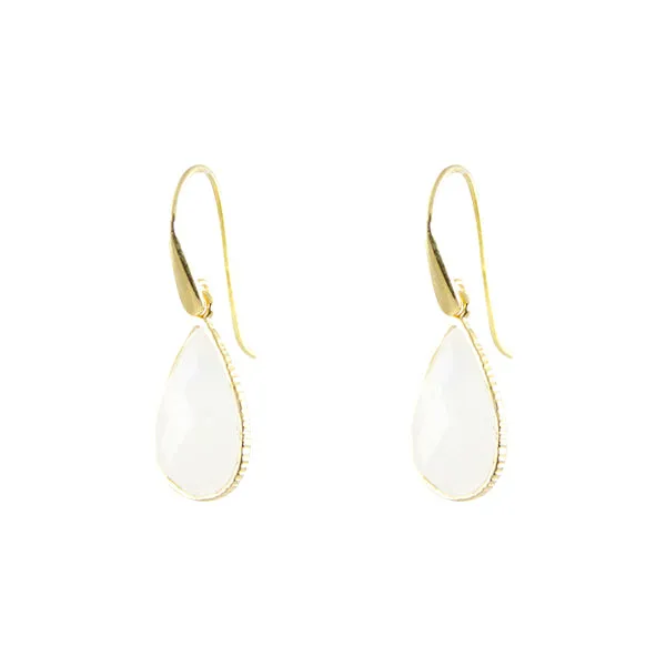 Earrings - Drop Framed Moonstone Gold Plated Sterling Silver