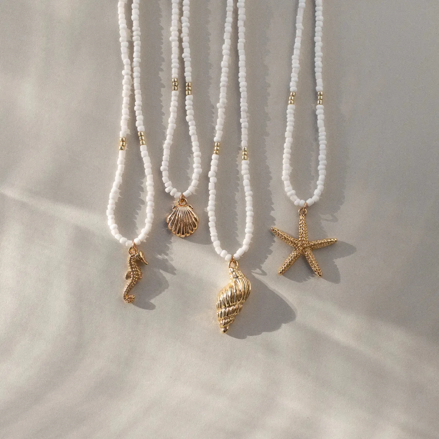 Ellie - Mermaid Shell White Beads Necklace