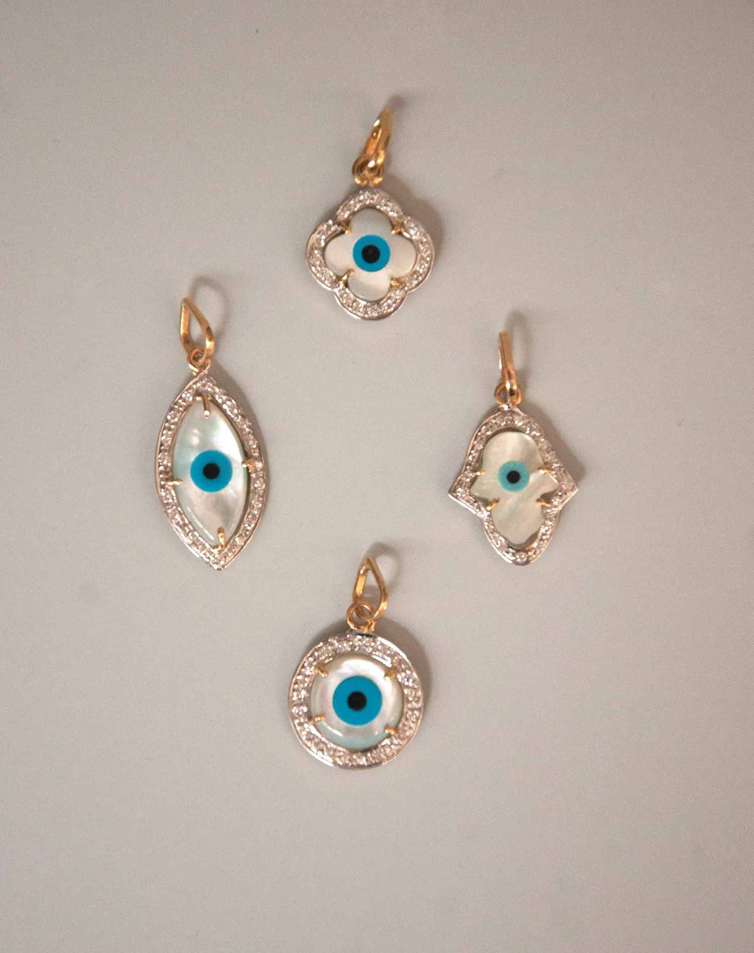 Evil Eye Charm Pendant – Marquise with Diamonds