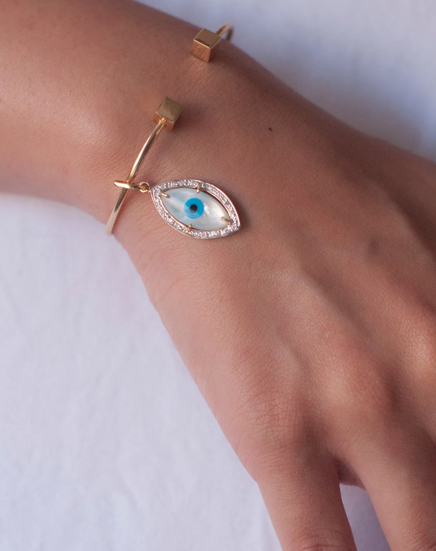 Evil Eye Charm Pendant – Marquise with Diamonds