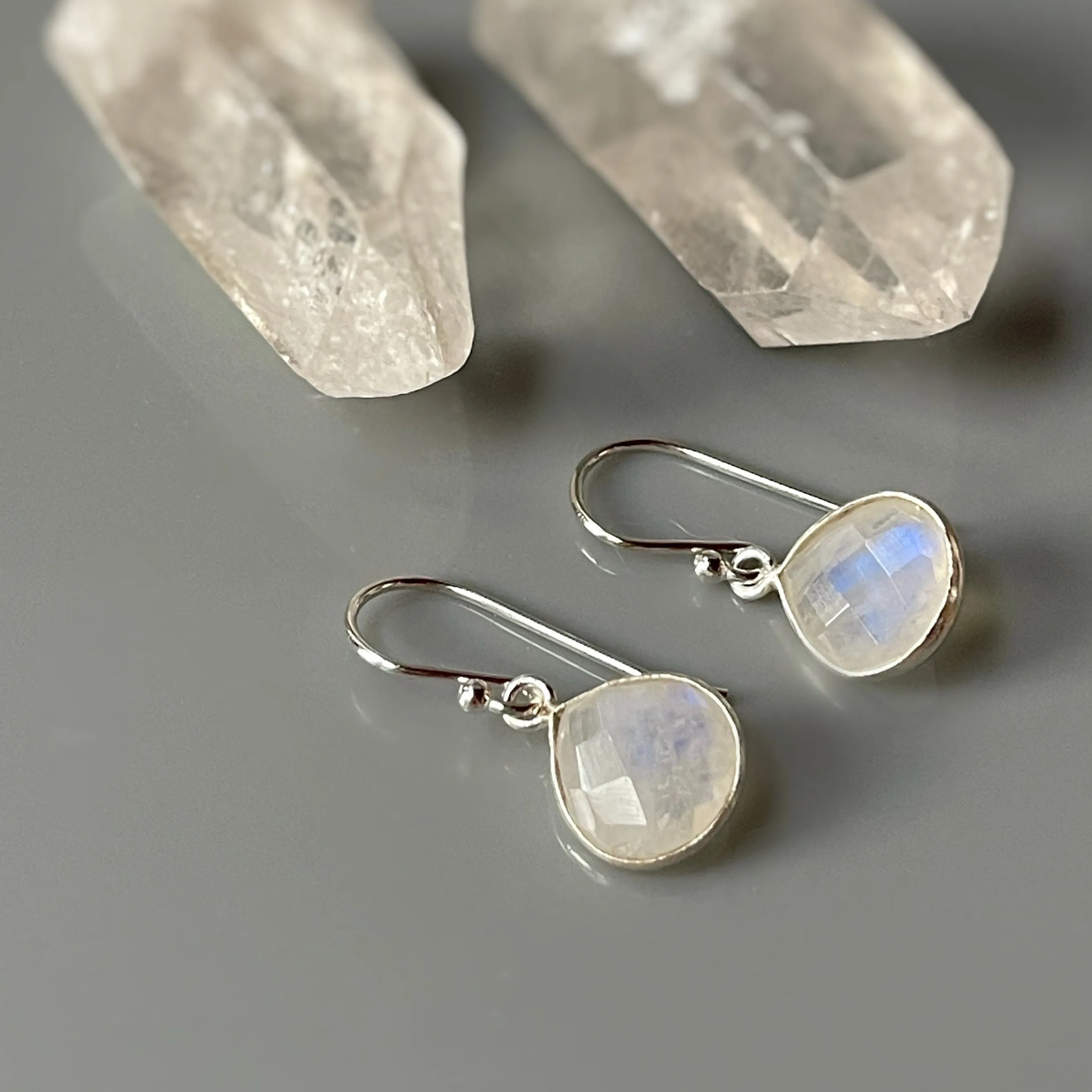 Facetted Moonstone Earrings Sterling Silver