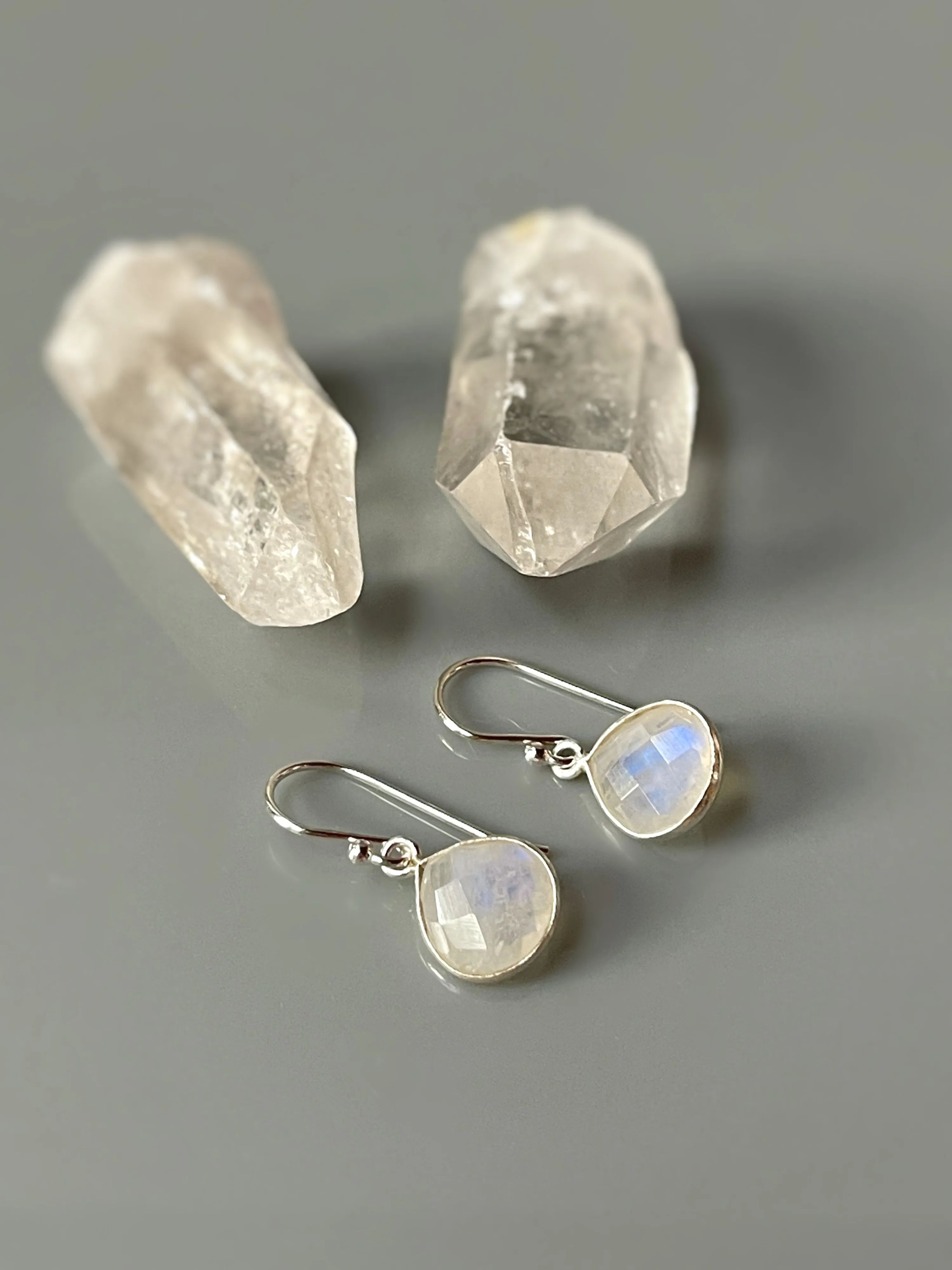 Facetted Moonstone Earrings Sterling Silver