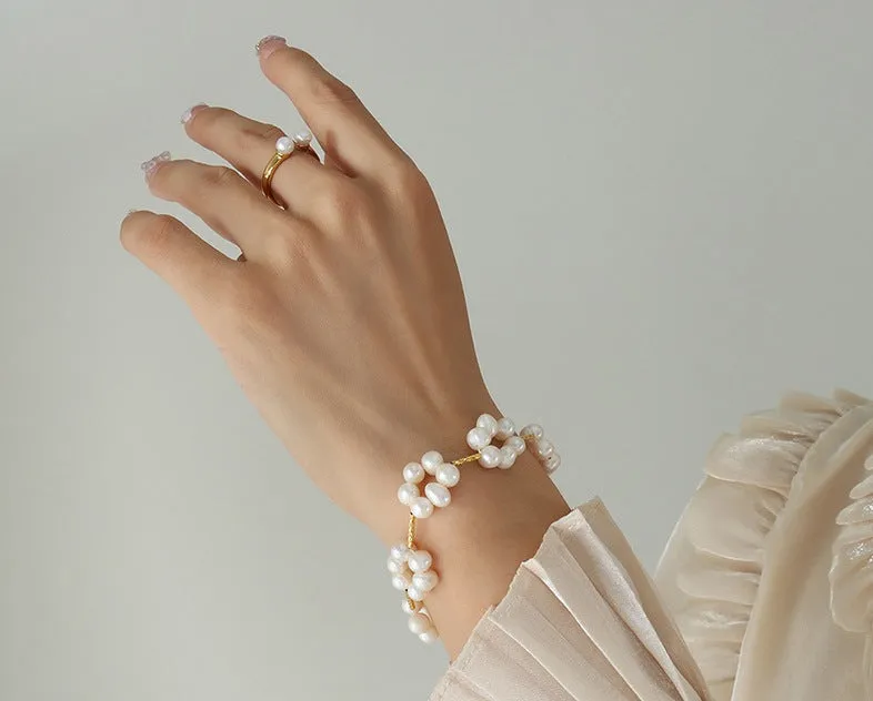 Freshwater Pearl Bracelet Flower Shape Titanium Steel Fashion Personality Bracelet For Women Trendy Jewelry