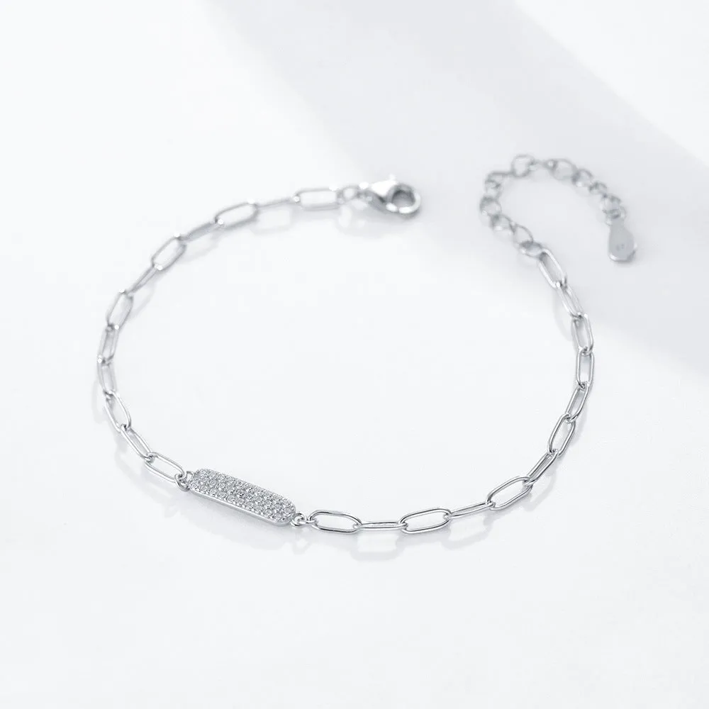Full Zircon Strip Silver Bracelet for Women