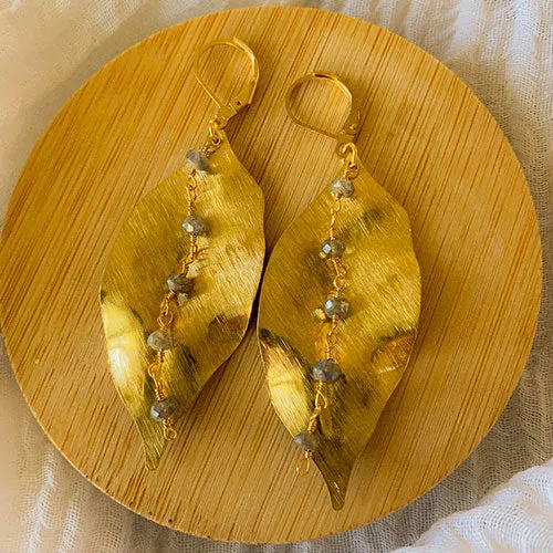Gilt: Gold Leaf Earring with Stone Chain