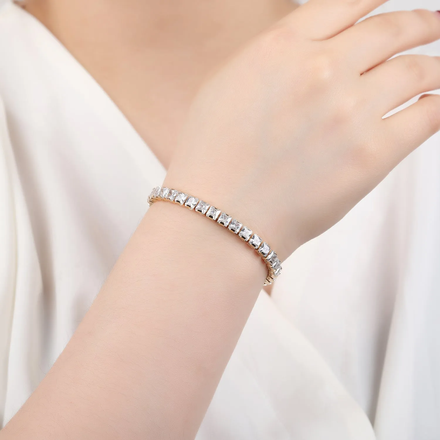 Gold 5A Cubic Zirconia Crystals Bracelet Chains  for Bridal CK10053