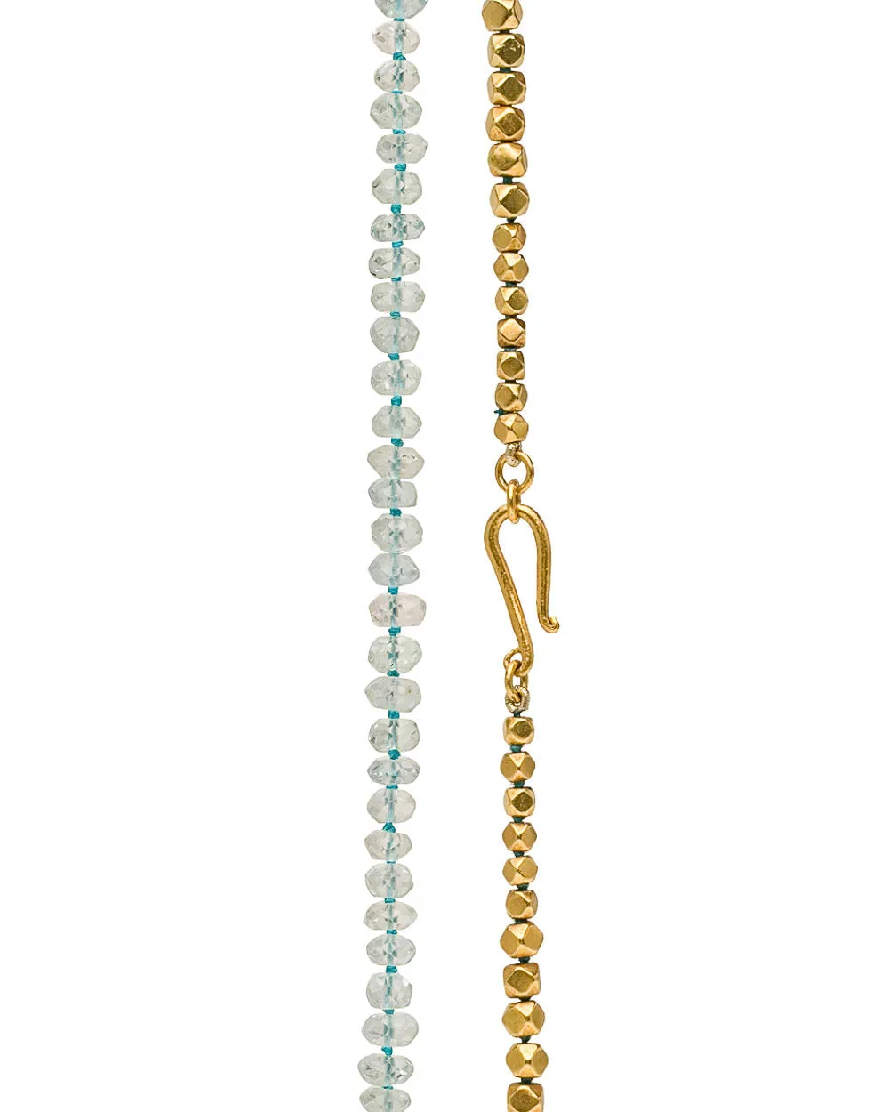 Gold Faceted Aquamarine Beaded Long Necklace