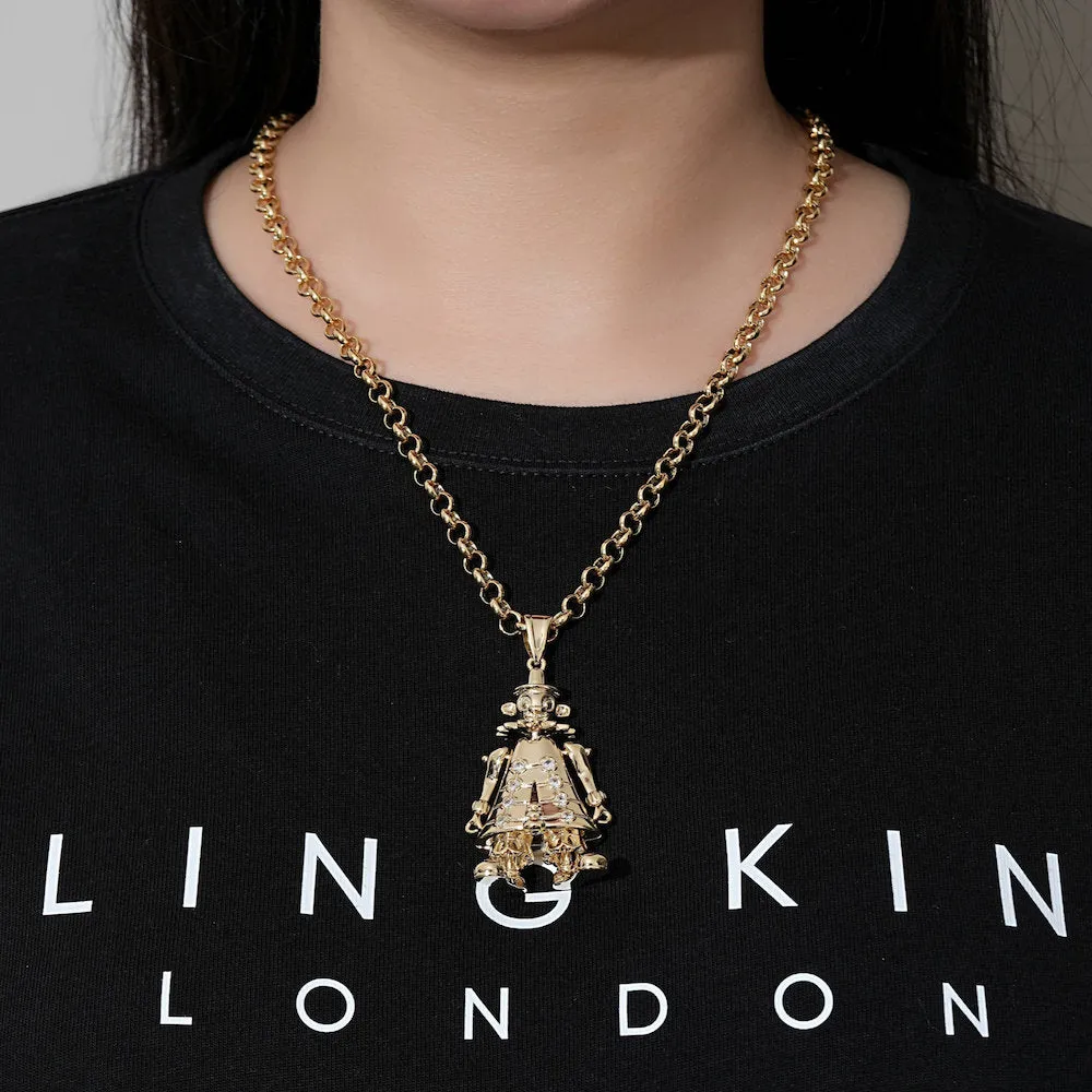Gold Filled Bonded Clown Pendant Clear Stones 22 Inch 4mm Belcher Chain